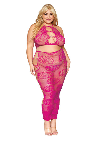 "Bralette and Long Skirt - Queen Size - Beet DG-0485XBETQ"