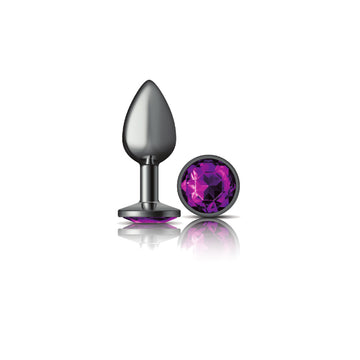 "Cheeky Charms-Gunmetal Metal Butt Plug- Round-Deep Purple-Small VB-CC9123"